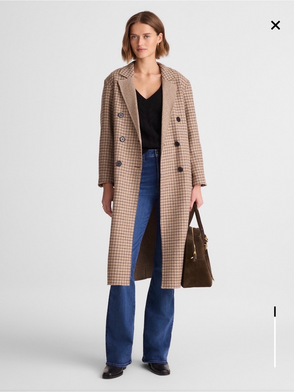 Madewell Tan Plaid Double-Breasted Trench Coat